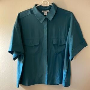 Athleta Blue Short Sleeve Button Down